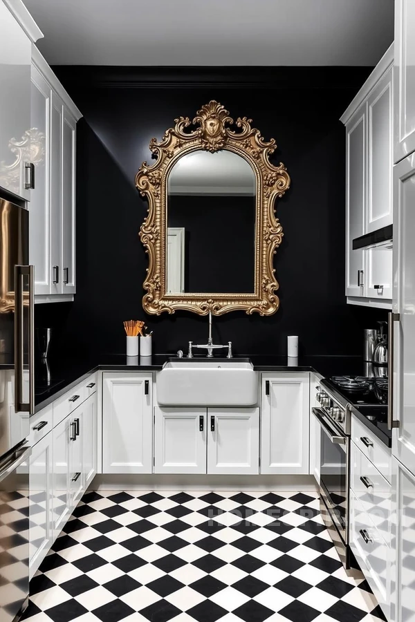 Checkerboard Floors in Parisian Kitchen