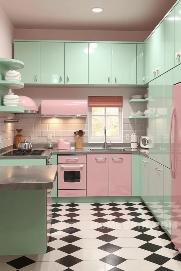 Checkered Floor Complements Retro Kitchen