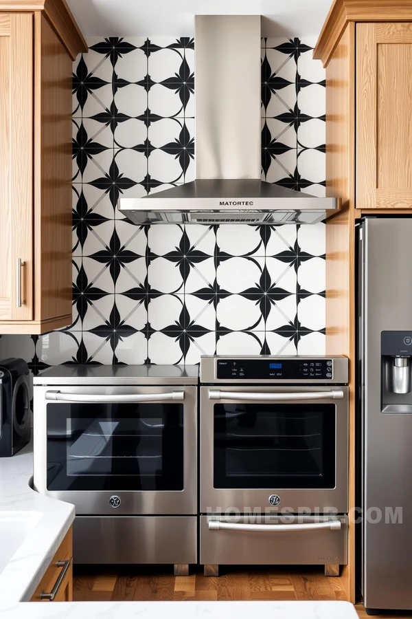 Chic Black White Backsplash Kitchen