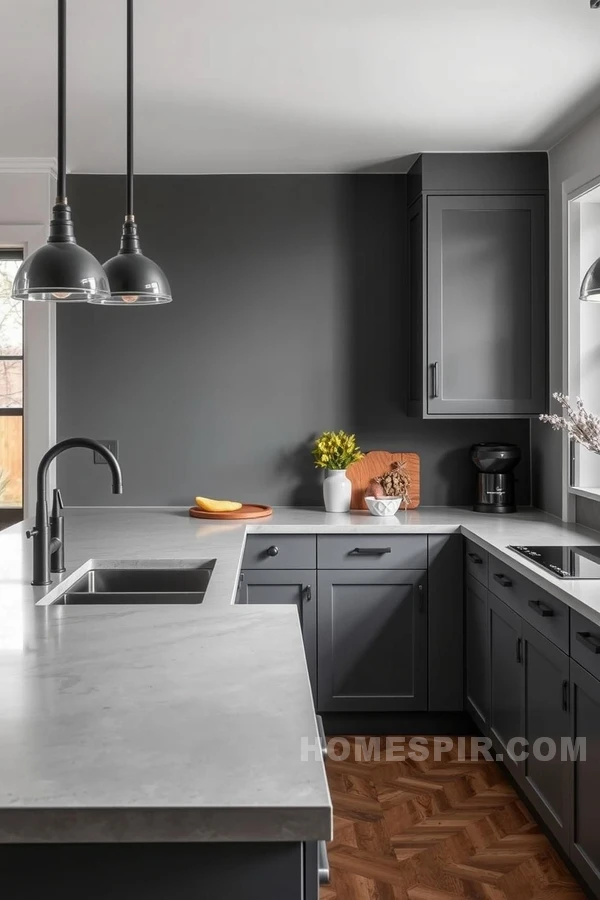 Chic Gray Kitchen with Iron and Concrete Touches