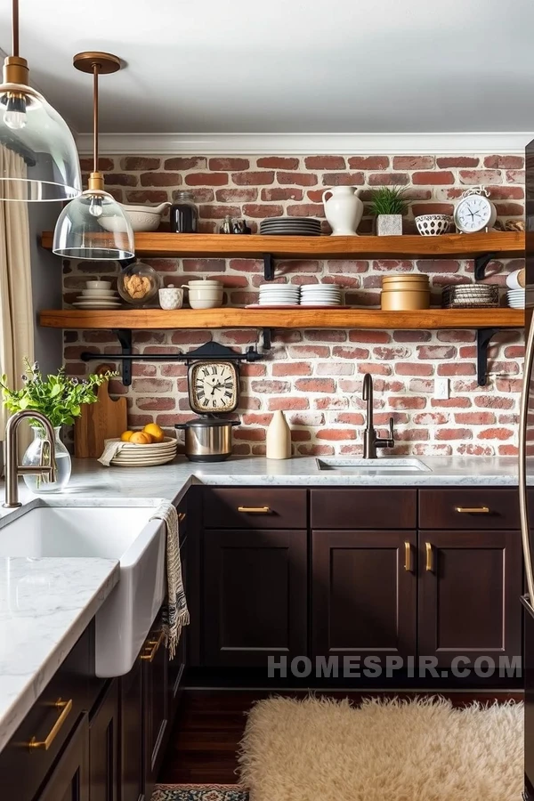 Chic Kitchen with Brick and Wood Textures