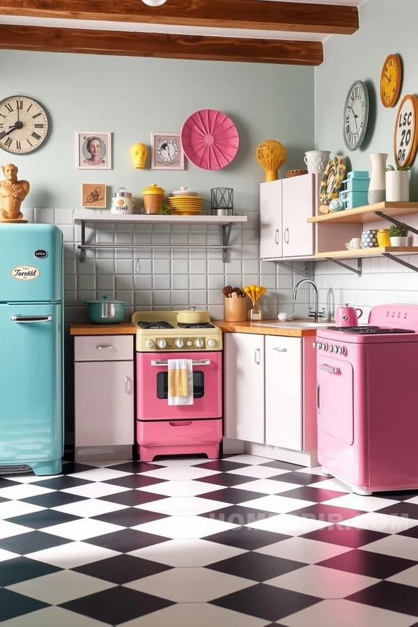 Chic Kitchen with Vintage Pastel Appliances