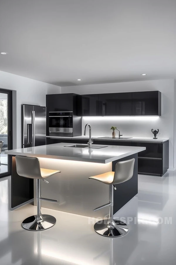 Chrome Accented Bar Stools in Open Plan