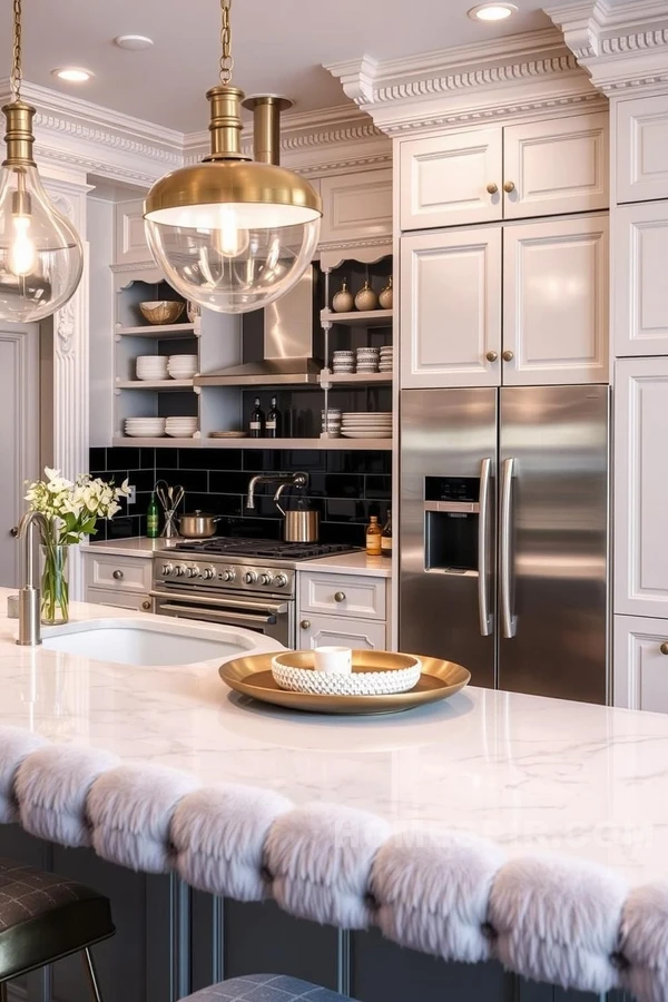 Classic and Modern Textures in Glamorous Kitchen