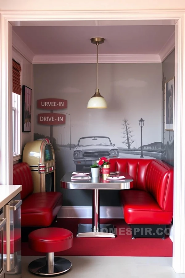 Classic Car Mural in Retro Kitchen Setting