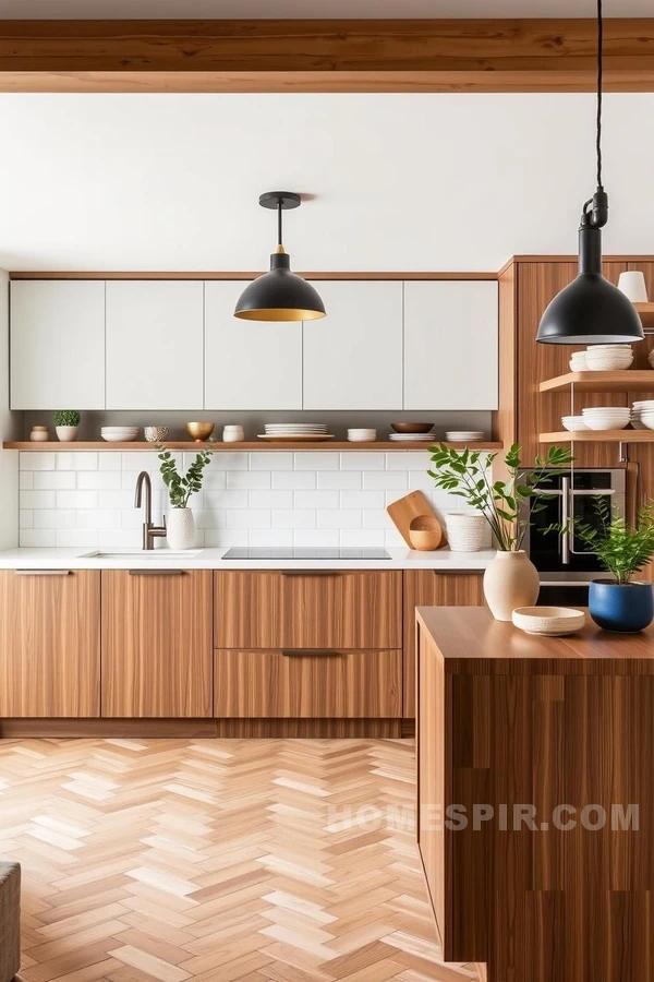 Classic Herringbone Floors in Modern Kitchen