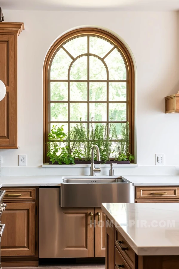 Classic Mediterranean Kitchen with Herb Garden View