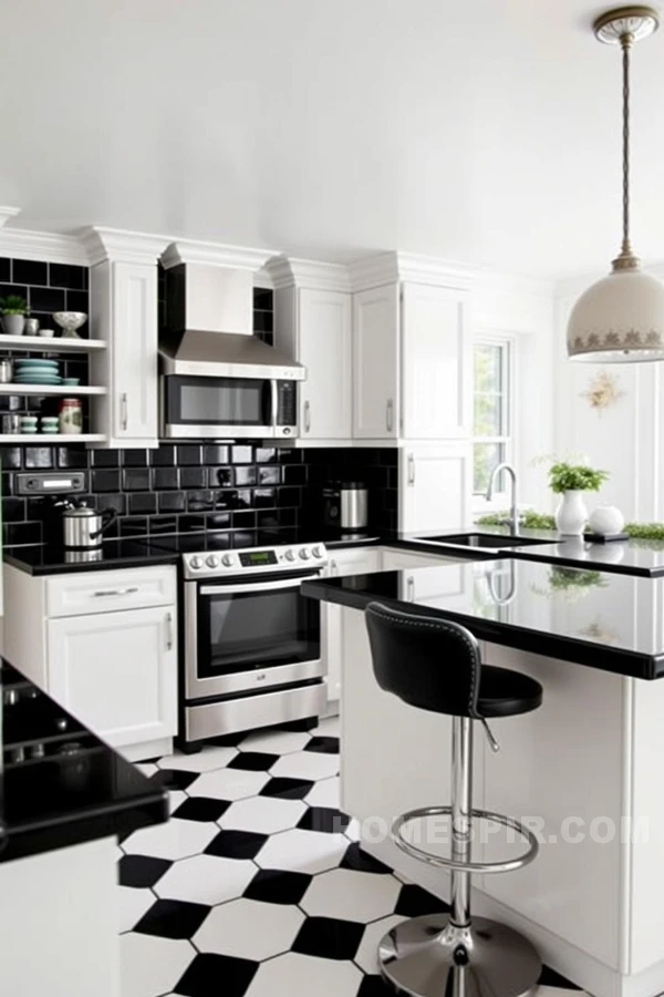 Classic Retro Kitchen with Checkered Floor