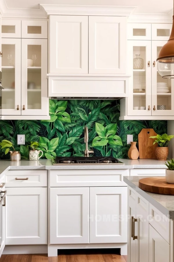 Classic White Cabinets with Jungle Backdrop