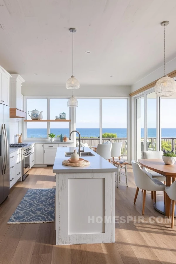 Coastal Inspired Open Kitchen with Ocean Views