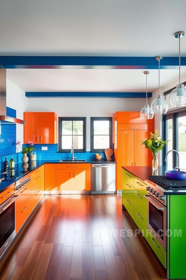 Cobalt Blue Backsplash in Open Concept Kitchen