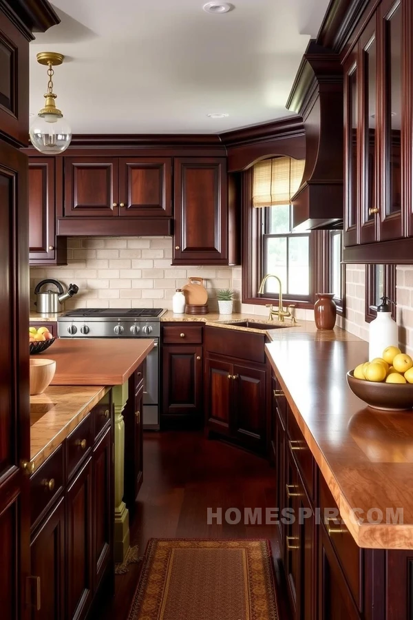 Colonial Kitchen Featuring Rich Mahogany Cabinets