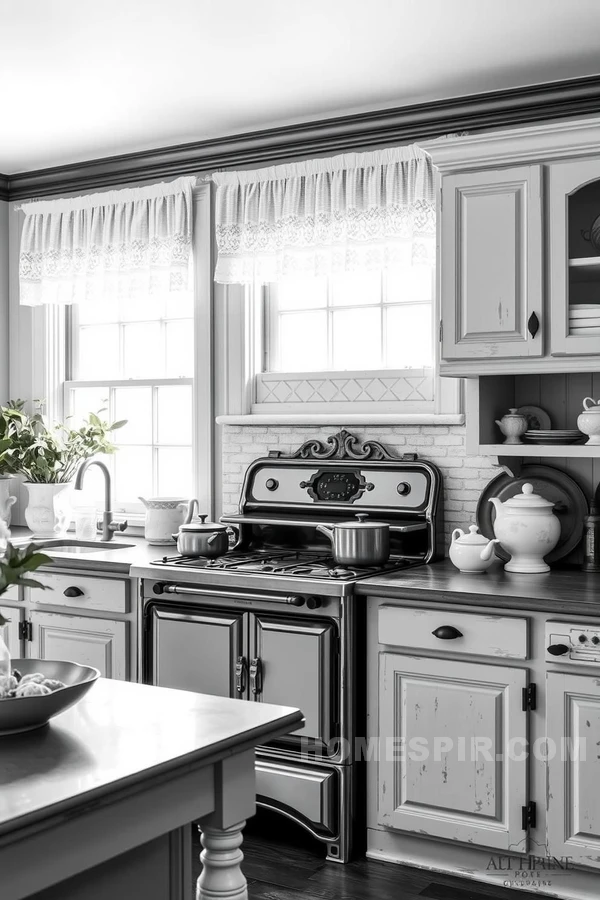 Colonial Kitchen in Black and White Theme