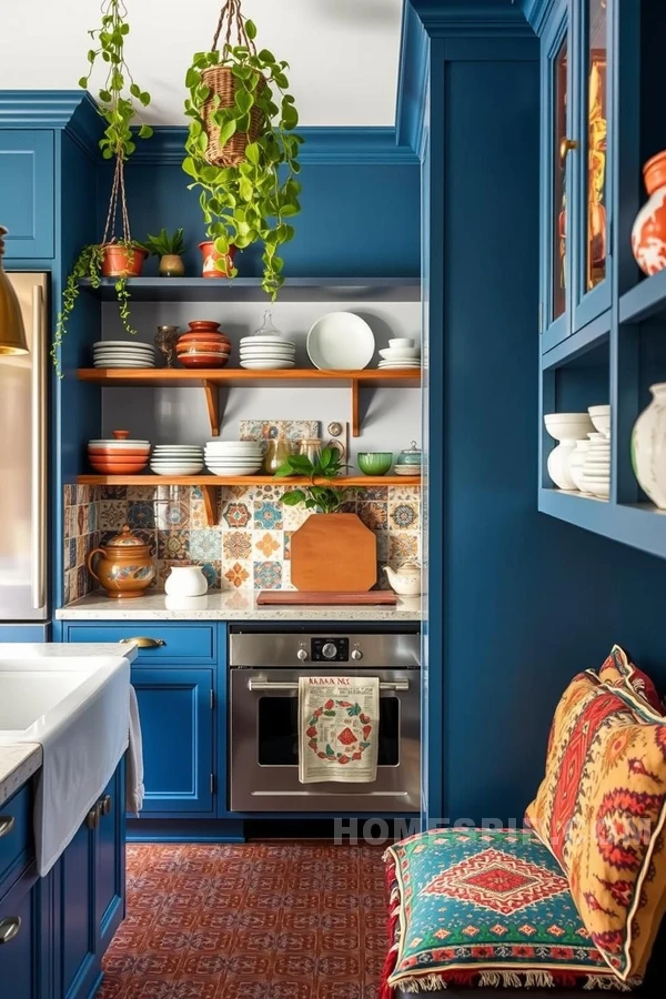 Colorful Bohemian Kitchen with Hanging Plants