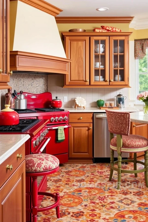 Colorful Traditional Kitchen with Red Stovetop