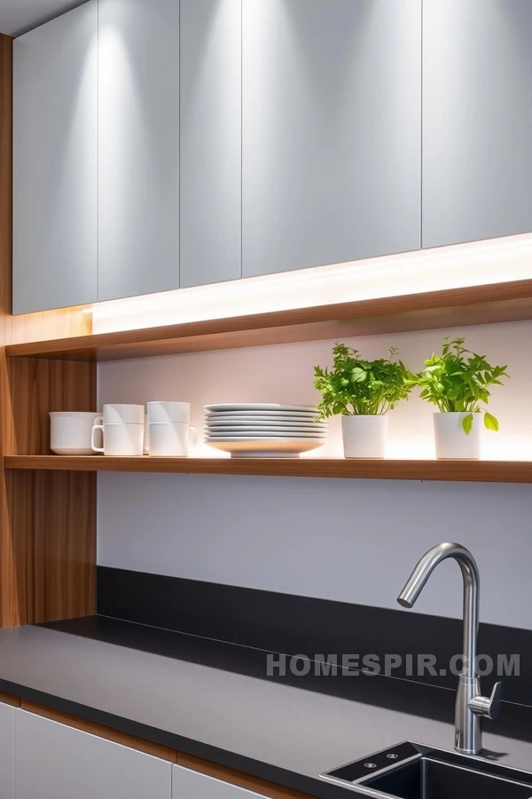 Contemporary Kitchen with Stylish Floating Shelves