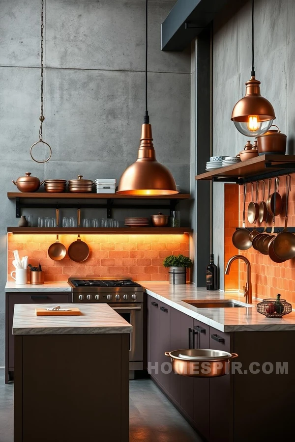 Copper Accents in Modern Industrial Kitchen