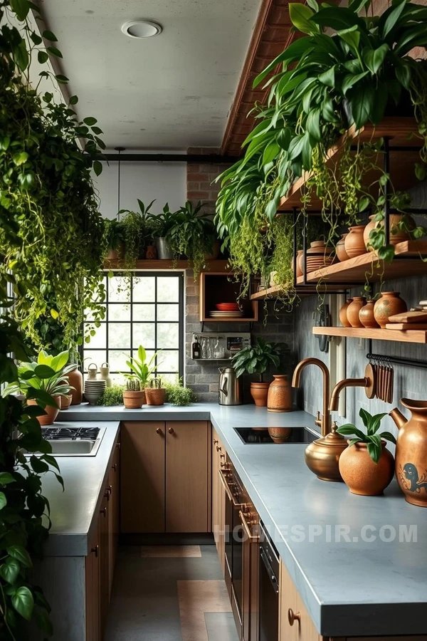 Copper Accents in Verdant Industrial Kitchen