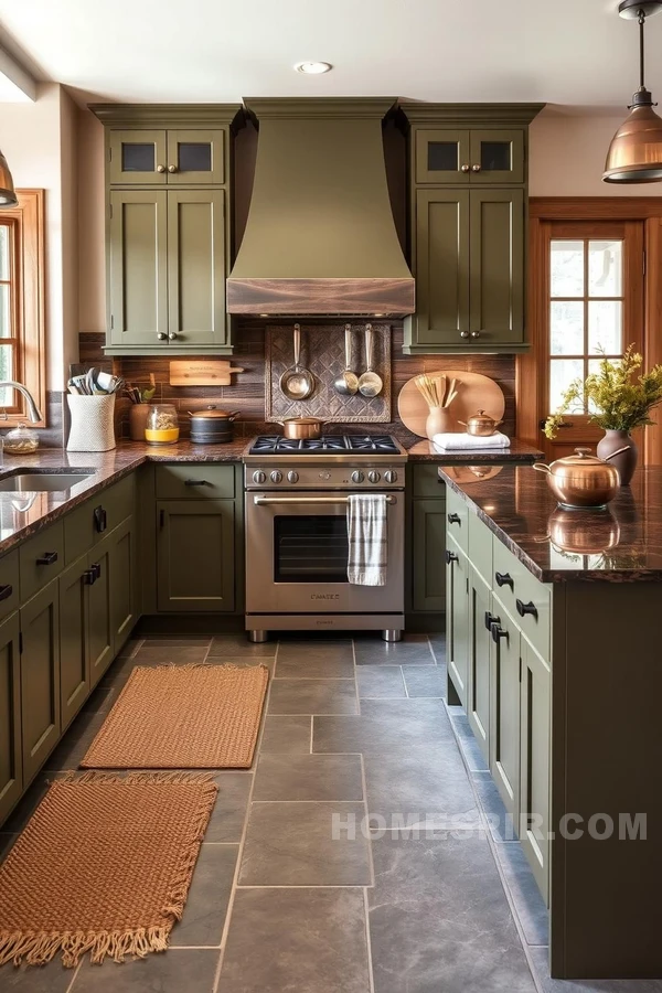 Copper Cookware and Olive Cabinets Harmony