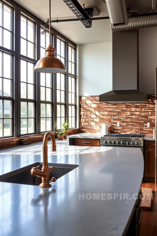 Copper Tiles Add Warmth to Industrial Kitchen