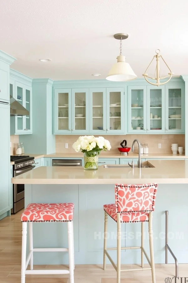 Coral Accents and Nautical Lights in Kitchen