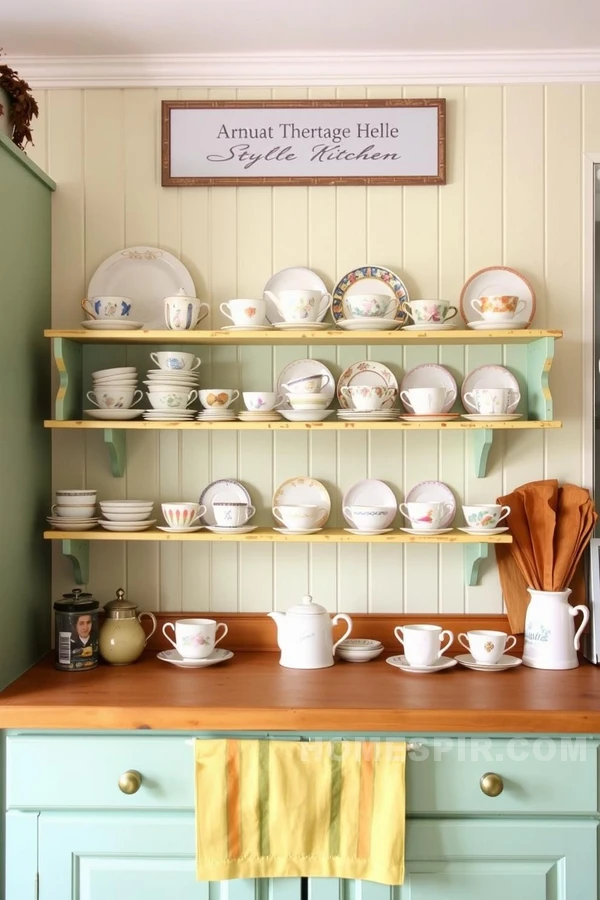 Cottage Kitchen Adorned with Charming Teacup Shelves