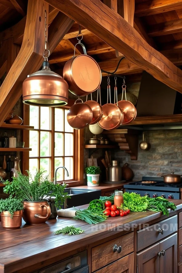 Country Kitchen with Wooden Beams and Copper Style