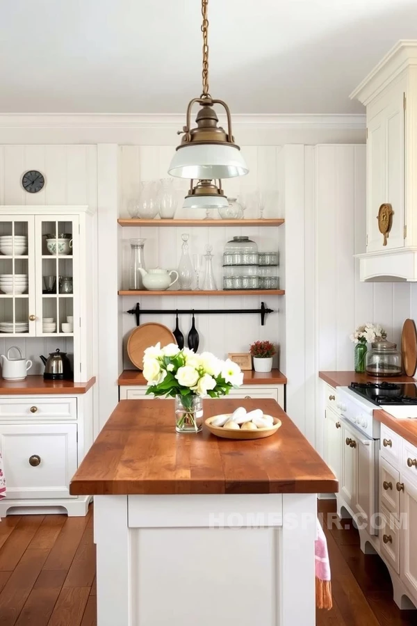 Cozy Cottage Kitchen With Vintage Glassware Display