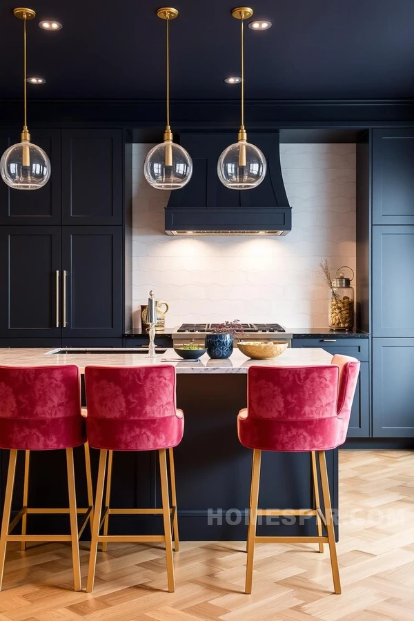 Cozy Glam Kitchen with Velvet Bar Stools