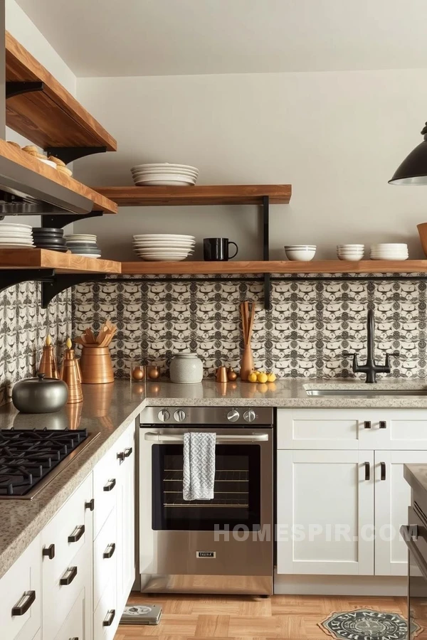 Cozy Industrial Kitchen with Vintage Tile Backsplash