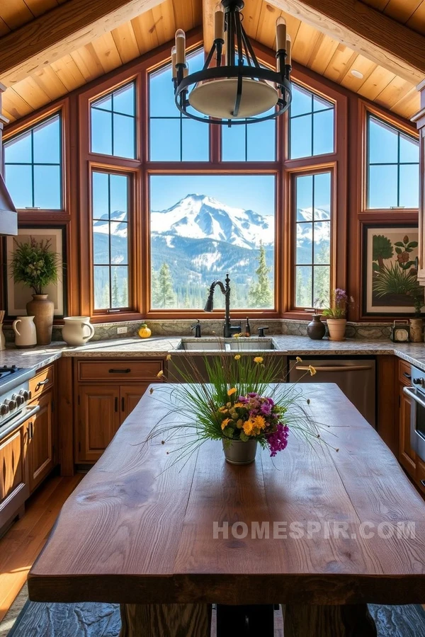 Cozy Kitchen with Snow-Capped Mountain Views