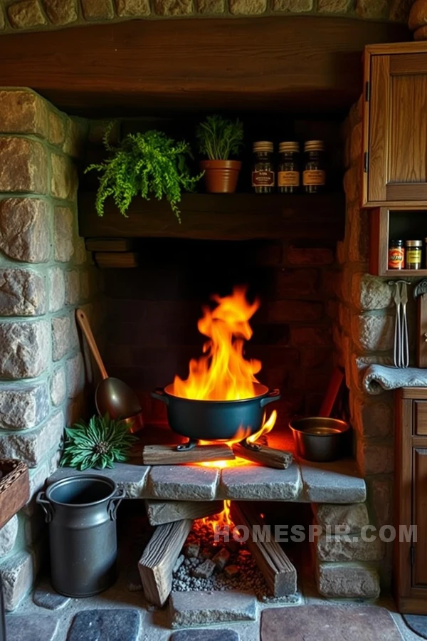 Cozy Rustic Kitchen with Fireplace