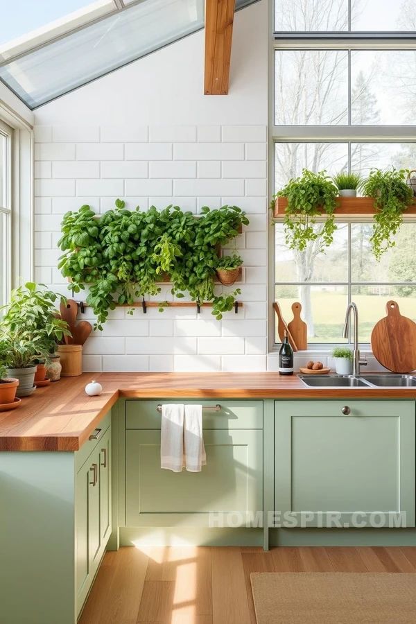 Cozy Scandinavian Kitchen with Vertical Herb Garden