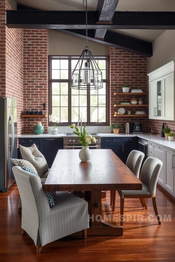 Cozy Seating and Exposed Brick in Transitional Kitchen Design