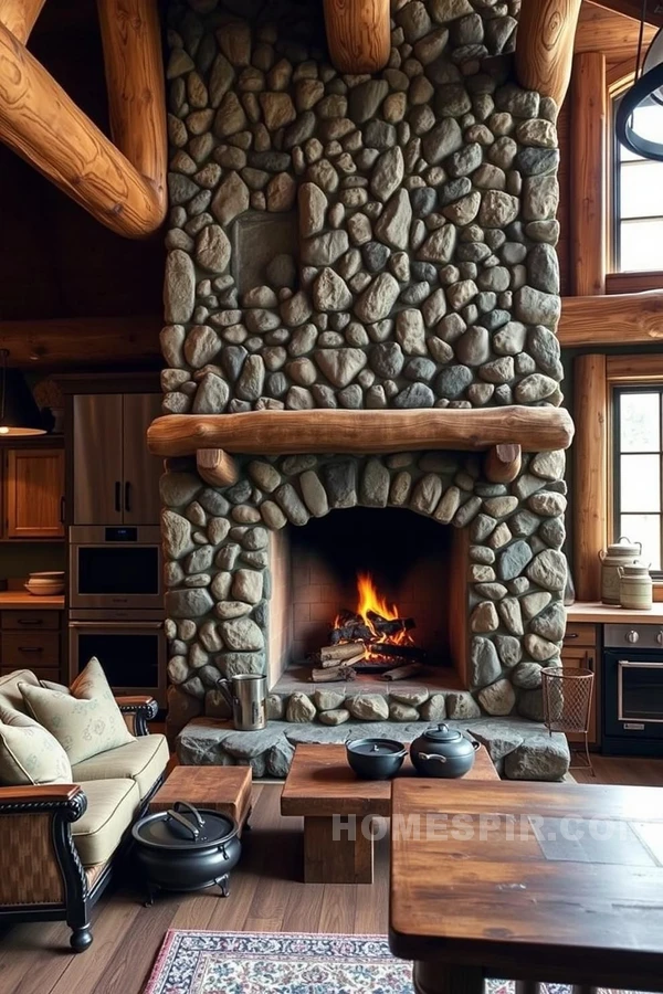 Cozy Seating by Cabin Kitchen Fireplace