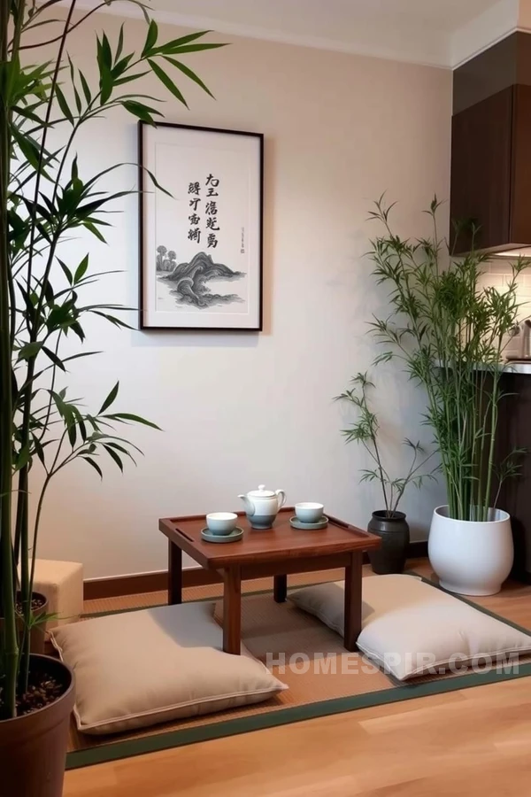 Cozy Wooden Tea Set Area with Asian Charm