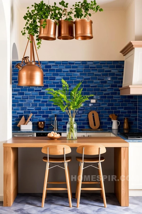 Cream Walls and Blue Accents in Mediterranean Kitchen