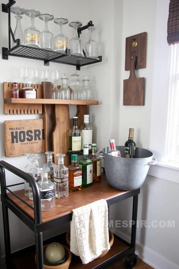 Creative Bar Cart with Distressed Metal Touch