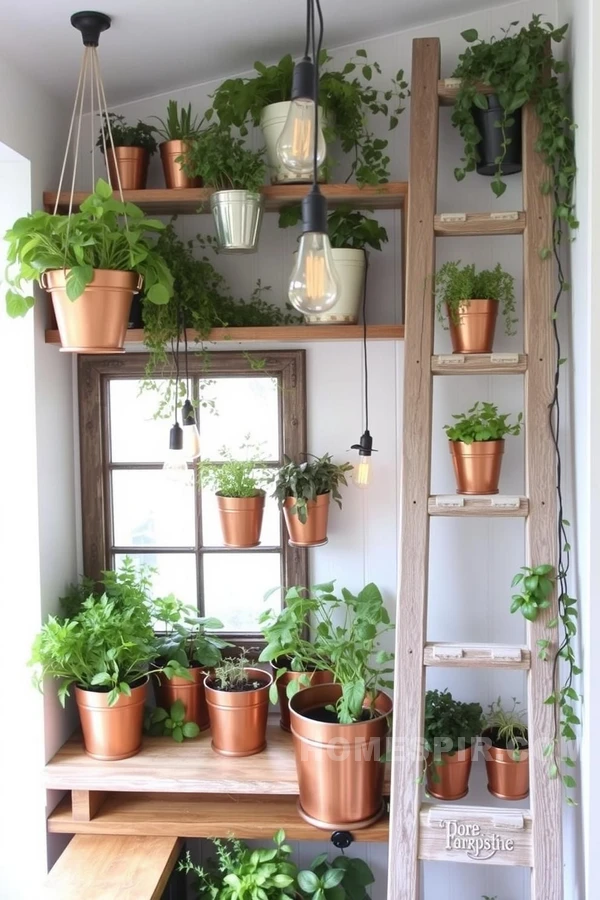 Creative Vertical Garden with Copper Herb Pots