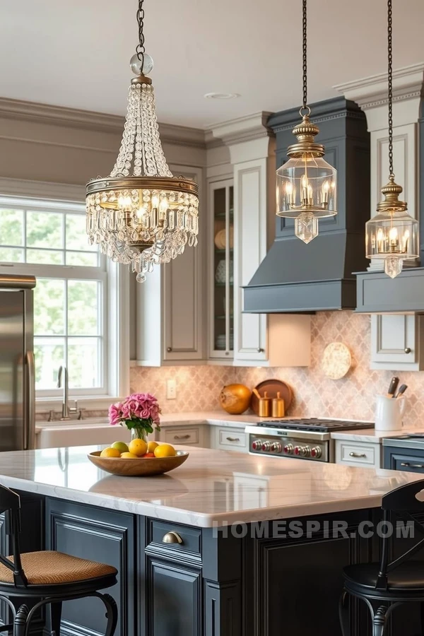 Crystal Chandeliers Illuminate Classic Kitchen