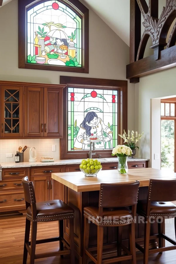 Custom Stained Glass Window in Craft-Infused Kitchen