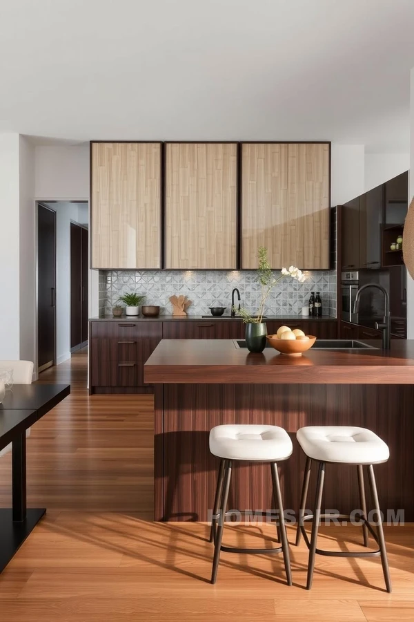 Dark Wood Bar Counter in Open Kitchen