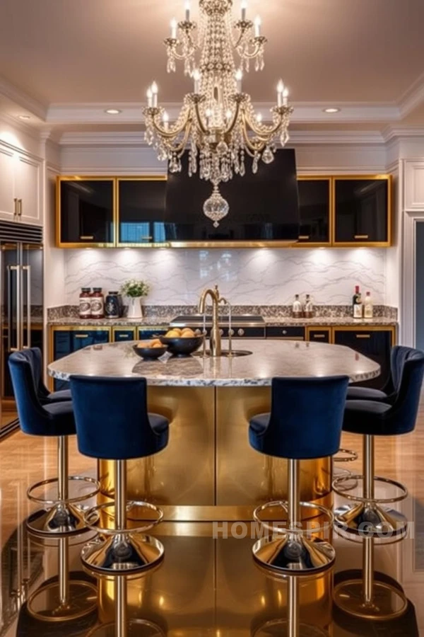 Dazzling Kitchen Island with Metallic Accents