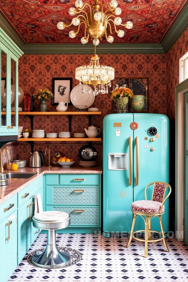 Decorative Chandelier in Eclectic Kitchen