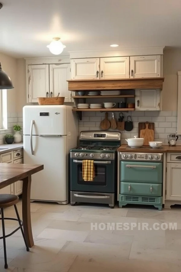 Distressed Cabinets and Vintage Fridge