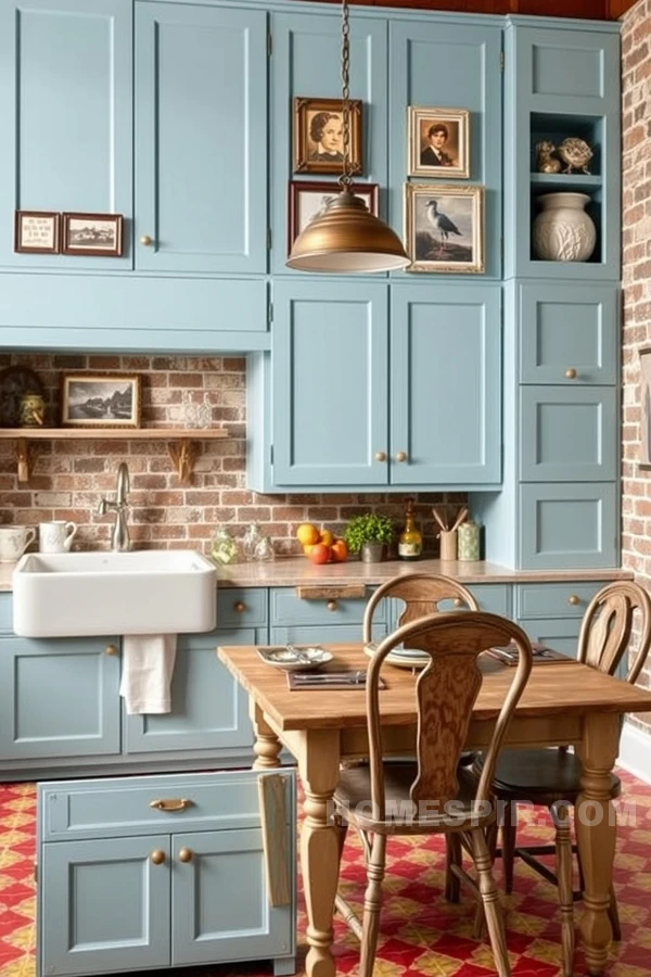 Distressed Wood and Brick Kitchen Look