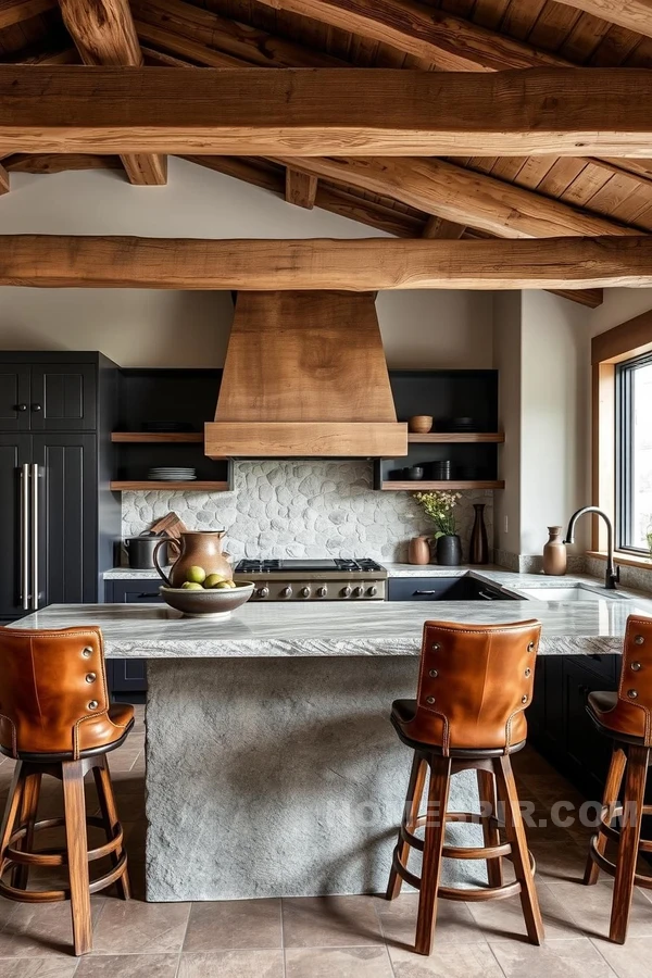 Dramatic Beam and Stone Kitchen Design