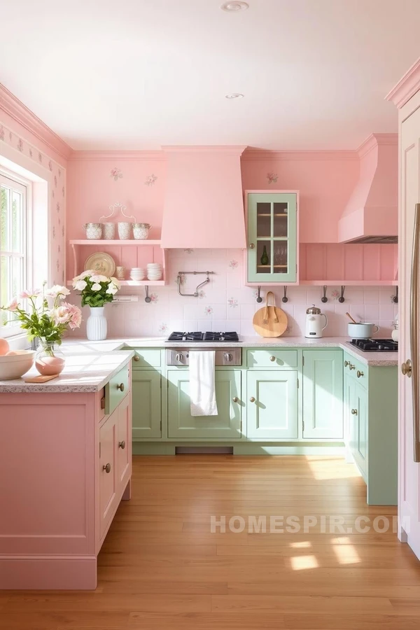 Dreamy Pastel Kitchen Featuring Soft Pink Accents