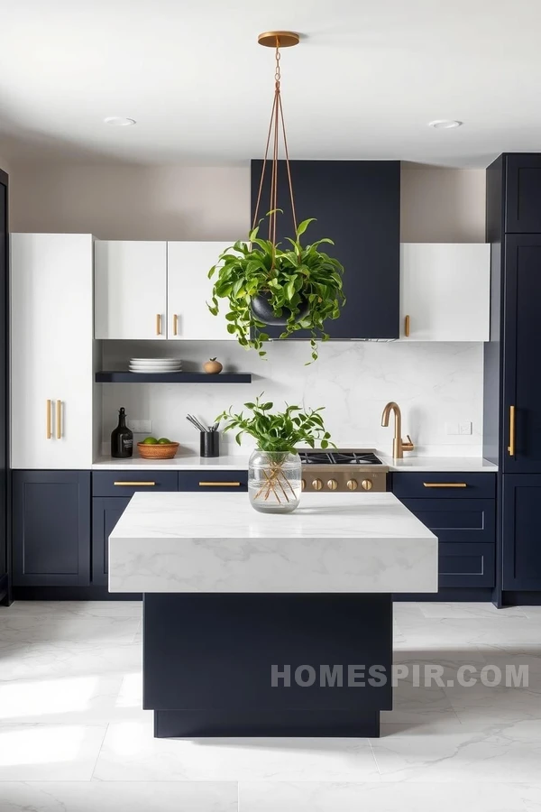 Dual-Tone Chic Kitchen with Marble Island