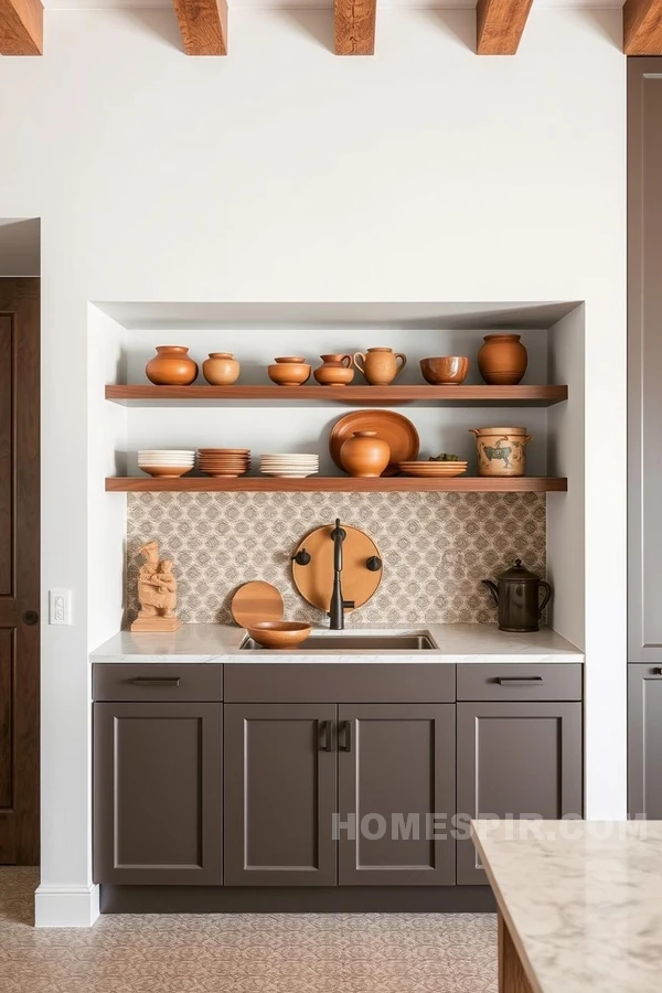 Earthenware Accents on Sleek Shelves